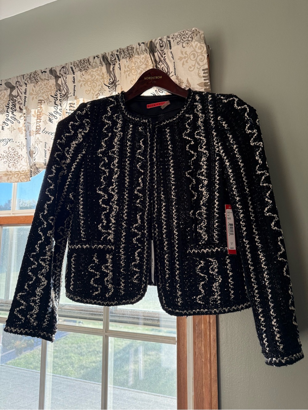 Alice + Olivia Black and White Tweed Cropped Blazer